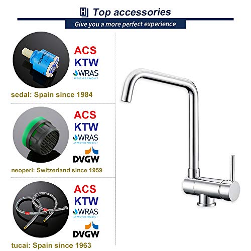 HOMELODY Grifo Abatible Cromado Agua Fría y Caliente Grifo de Cocina Grifo de Fregadero Grifo de Cuenca Grifo Plegable Monomando para Fregadero