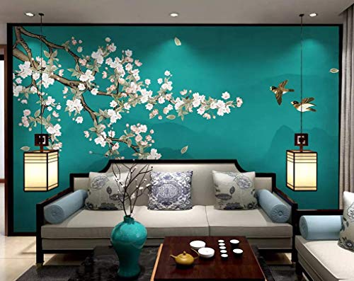 HONGYUANZHANG paysage de fleurs et d'oiseaux vert personnalisé 3D Photo Wallpaper paysage artistique paysage TV fond d'écran,92inch (H) X 124inch (W)