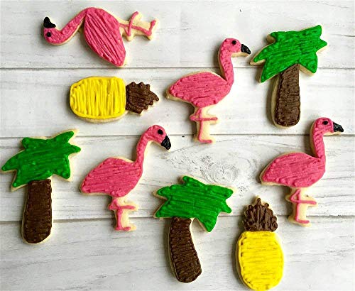 HONYAO Cortadores Galletas Moldes para Galletas - 5 Piezas - Mascota Flamenco Cortador de Galletas Conjunto - Flamenco L, Flamenco R, Cabeza de Unicornio, Piña y Palmera - Acero Inoxidable