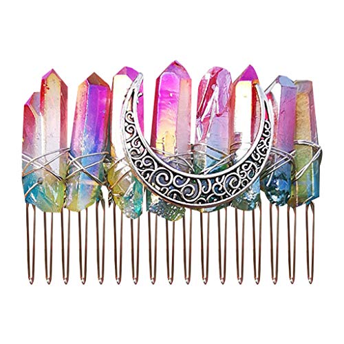 Horquilla para el pelo con cristales de imitación de arcoíris y degradado, diseño de ángel y aura, para novia