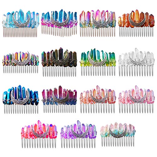 Horquilla para el pelo con cristales de imitación de arcoíris y degradado, diseño de ángel y aura, para novia