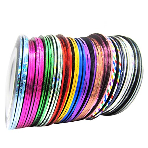 Hosaire 30pcs 30 Multicolor Mixed Colors Rollos Striping Línea de Cinta Nail Art Decoración Sticker DIY uñas Color Aleatorio