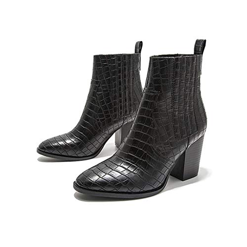 HoSayLike Botas De Mujer con Tacon SeñOras De TacóN Cuadrado Puntiagudos Slip-On Tacones Altos Moda Botas Cortas De Gran TamañO PatróN De Cocodrilo Azul,Negro (39, Negro)
