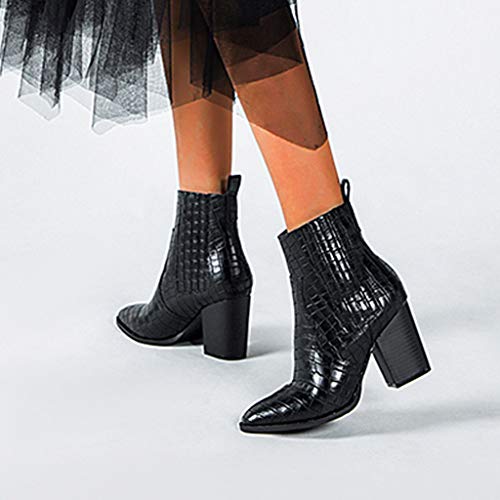 HoSayLike Botas De Mujer con Tacon SeñOras De TacóN Cuadrado Puntiagudos Slip-On Tacones Altos Moda Botas Cortas De Gran TamañO PatróN De Cocodrilo Azul,Negro (39, Negro)
