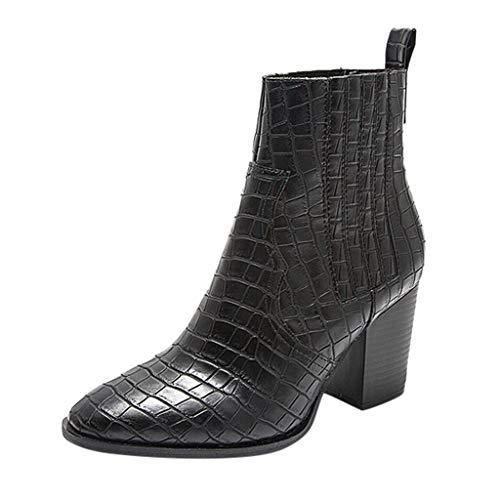 HoSayLike Botas De Mujer con Tacon SeñOras De TacóN Cuadrado Puntiagudos Slip-On Tacones Altos Moda Botas Cortas De Gran TamañO PatróN De Cocodrilo Azul,Negro (39, Negro)