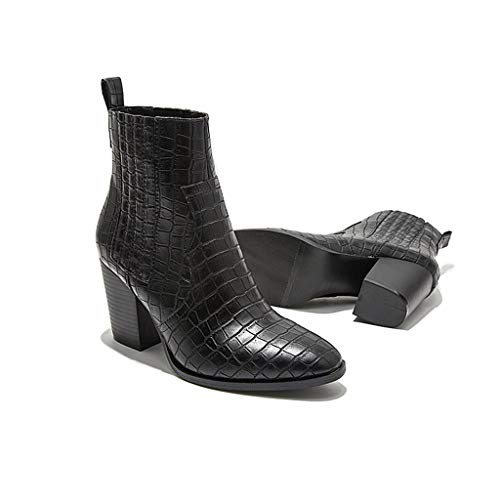 HoSayLike Botas De Mujer con Tacon SeñOras De TacóN Cuadrado Puntiagudos Slip-On Tacones Altos Moda Botas Cortas De Gran TamañO PatróN De Cocodrilo Azul,Negro (39, Negro)