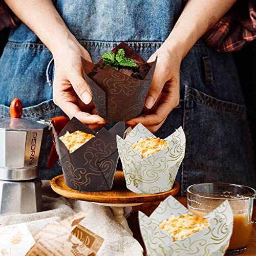 HQdeal moldes para magdalenas, 100pcs Tazas de de Papel de Magdalenas, capsulas muffins, magdalenas Tulip envuelve, Moldes Papel Copa de Horneado, para Boda y Cumpleaños