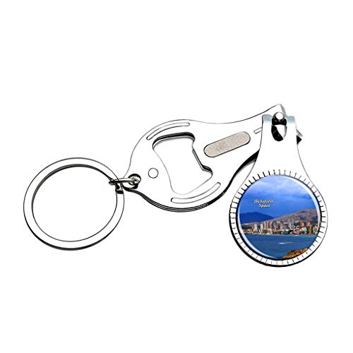 Hqiyaols Keychain España Benidorm Cortaúñas Abridor de Botellas Lima de uñas Llavero Cristal Acero Inoxidable Multifuncional Recuerdo Regalo
