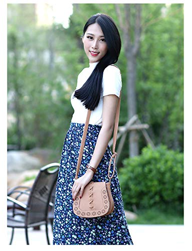 HR-International Bolso De Hombro PU Cuero, Mini Bolsa Bandolera De Mano Marrón Vintage Retro Bolsa de Mensajero