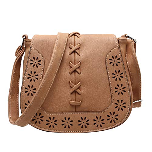 HR-International Bolso De Hombro PU Cuero, Mini Bolsa Bandolera De Mano Marrón Vintage Retro Bolsa de Mensajero