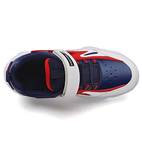 HSNA Zapatillas Niños Velcro Zapatos de Gimnasia para Caminar Ligero Trainers Kids(Azul Oscuro y Rojo 36 EU)