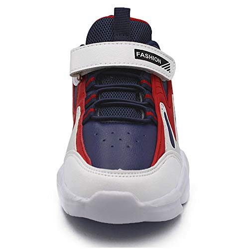 HSNA Zapatillas Niños Velcro Zapatos de Gimnasia para Caminar Ligero Trainers Kids(Azul Oscuro y Rojo 36 EU)