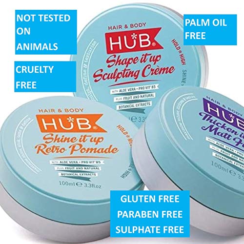 HUB Thicken it up Matt Fibre Styling Product - 100 g / 100 ml x 1. Fuerte sujeción y acabado mate medio. Cera de pelo para hombres y mujeres. Deluxe y lo mejor, formulaciones profesionales para dar volumen. (Producto de categoría masilla, arcilla o cera)