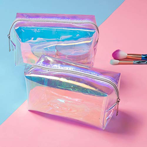 Huemny - Bolsa de maquillaje holográfico, estuche para lápices con purpurina láser para niños