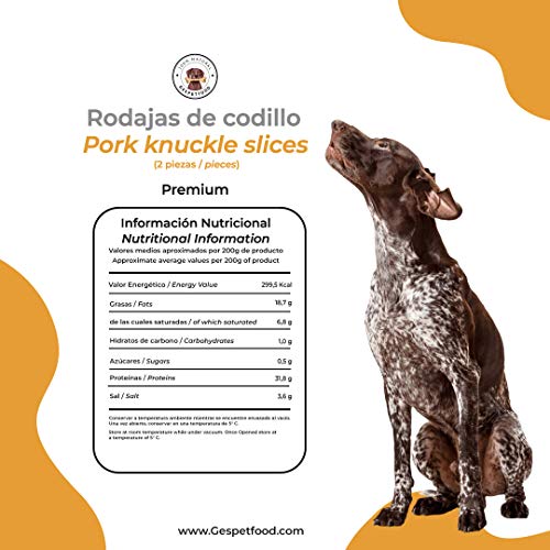Hueso para Perros - Pack 12 Uds. - 6 Packs de Dos Rodajas de Codillo de cerdo para Perros - Sabor único - Mordedor para Perros - Mantiene las Encías Saludables - 100% Orgánico - Fabricado en España