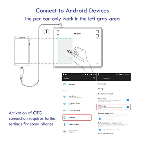HUION HS64 Móvil Tableta gráfica para Android, Windows, Mac, con lápiz Stylus sin batería con 8192 Niveles de presión, 4 Teclas rápidas 266PPS