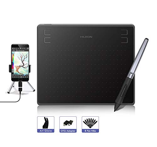 HUION HS64 Móvil Tableta gráfica para Android, Windows, Mac, con lápiz Stylus sin batería con 8192 Niveles de presión, 4 Teclas rápidas 266PPS
