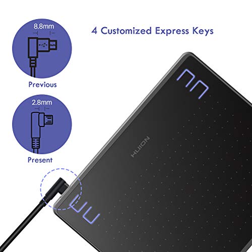 HUION HS64 Móvil Tableta gráfica para Android, Windows, Mac, con lápiz Stylus sin batería con 8192 Niveles de presión, 4 Teclas rápidas 266PPS