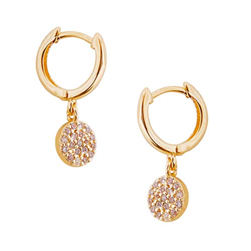 Humble Chic NY Pendientes Del Aro De Huggie - Círculo Pequeño Pave Encanto Cuelgan De La Ronda Gemelos Cz Espárragos Pequeño Cristal Gota Mini Creolen, Tono-dorado Círculo