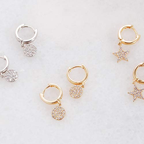 Humble Chic NY Pendientes Del Aro De Huggie - Círculo Pequeño Pave Encanto Cuelgan De La Ronda Gemelos Cz Espárragos Pequeño Cristal Gota Mini Creolen, Tono-dorado Círculo