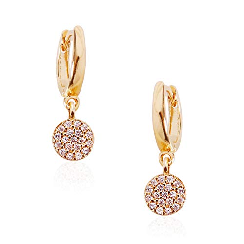 Humble Chic NY Pendientes Del Aro De Huggie - Círculo Pequeño Pave Encanto Cuelgan De La Ronda Gemelos Cz Espárragos Pequeño Cristal Gota Mini Creolen, Tono-dorado Círculo