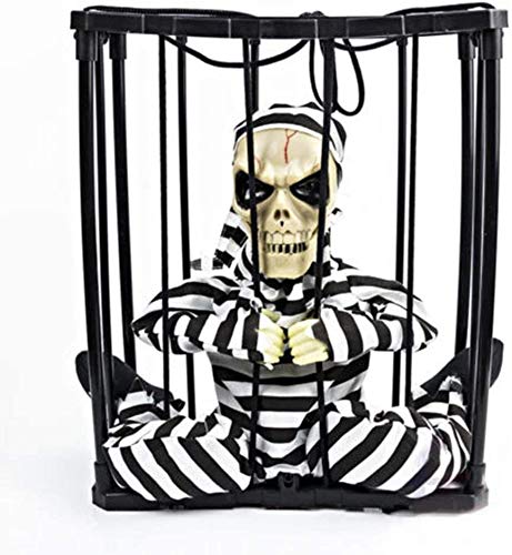 HXXXIN Fantasma Colgante De Halloween, Sensor De Movimiento Que Brilla Intensamente Hablando Esqueleto Prisionero Jaula Juguete De Decoración De Terror. Incrementa La Atmósfera De Terror.