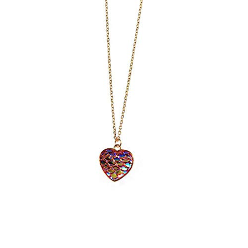 hxy Collar, Collar de Escamas de Pescado de Plata de Ley S925, Cadena de Clavícula Rosa en Forma de Corazón