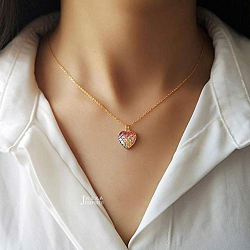 hxy Collar, Collar de Escamas de Pescado de Plata de Ley S925, Cadena de Clavícula Rosa en Forma de Corazón