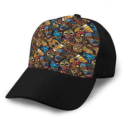 hyg03j4 Hombres Mujeres Gorra de béisbol Ajustable de Mezclilla clásica artesanía Africana máscara Tribal vudú y Gorra de béisbol de algodón del Sur Inca