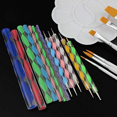 Hysagtek - Juego de 20 herramientas para pintar uñas, diseño de mandala, 8 varillas acrílicas, 5 bolígrafos de doble cara, 6 cepillos de pintura de mandala, 1 bandeja para pintar