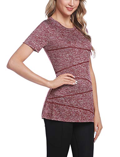 iClosam Camiseta para Mujer Yoga Deportiva Colores Lisos Fitness Transpirable Sueltos Gimnasio Ropa Algodon De Mujers (Vino Tinto-2, M)