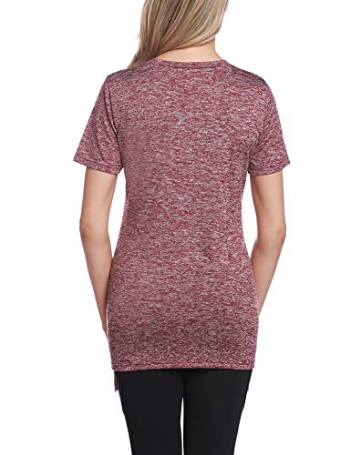 iClosam Camiseta para Mujer Yoga Deportiva Colores Lisos Fitness Transpirable Sueltos Gimnasio Ropa Algodon De Mujers (Vino Tinto-2, M)