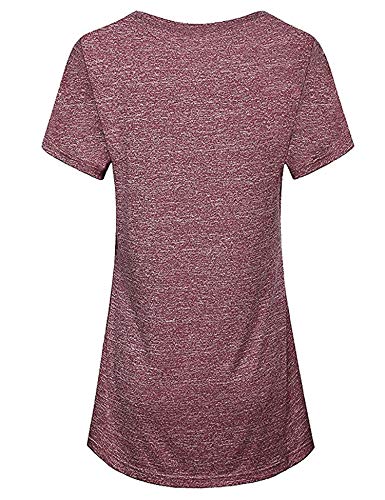 iClosam Camiseta para Mujer Yoga Deportiva Colores Lisos Fitness Transpirable Sueltos Gimnasio Ropa Algodon De Mujers (Vino Tinto-2, M)