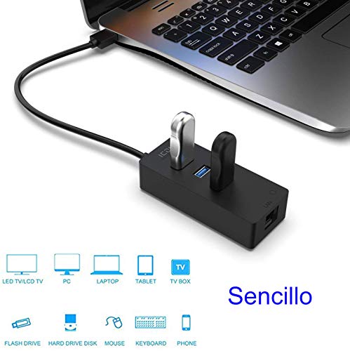 ICZI Hub USB Ethernet 3.0 +3 Puertos USB 3.0, Hub USB 3.0 RJ45 Gigabit para Xiaomi Box PC Adaptador USB Negro
