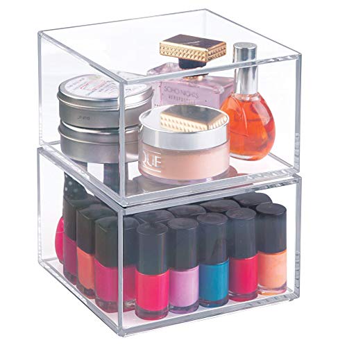 iDesign Organizador de maquillaje con tapa (15,2 x 15,2 x 10,2 cm), caja de belleza mediana en plástico sin BPA, organizador de cosméticos apilable de acrílico, transparente