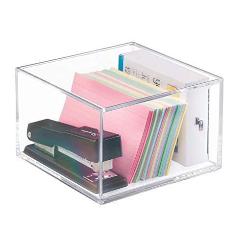 iDesign Organizador de maquillaje con tapa (15,2 x 15,2 x 10,2 cm), caja de belleza mediana en plástico sin BPA, organizador de cosméticos apilable de acrílico, transparente