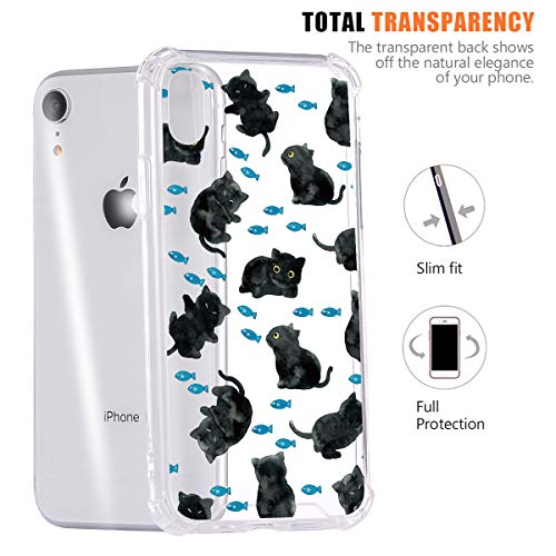 Idocolors Funda para iPhone 7 Plus/8 Plus Lindo Gato Negro Caso Antigolpes Ultra Fina TPU + PC Transparente Carcasa con Cojín de Esquina Parachoques Cover Case Anti-Caída