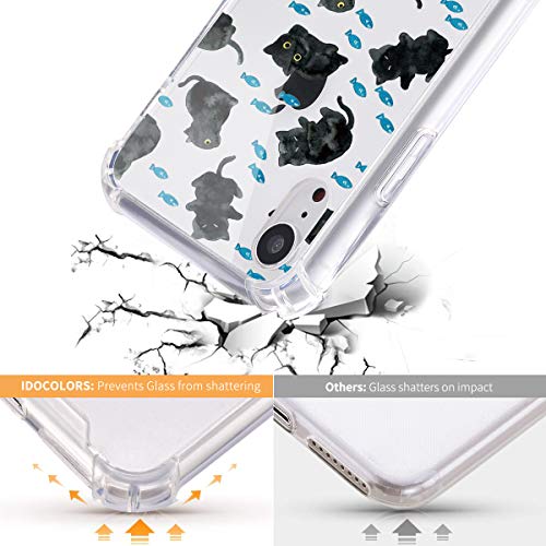 Idocolors Funda para iPhone 7 Plus/8 Plus Lindo Gato Negro Caso Antigolpes Ultra Fina TPU + PC Transparente Carcasa con Cojín de Esquina Parachoques Cover Case Anti-Caída