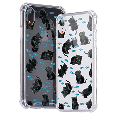 Idocolors Funda para iPhone 7 Plus/8 Plus Lindo Gato Negro Caso Antigolpes Ultra Fina TPU + PC Transparente Carcasa con Cojín de Esquina Parachoques Cover Case Anti-Caída