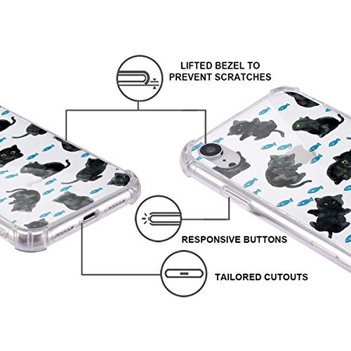 Idocolors Funda para iPhone 7 Plus/8 Plus Lindo Gato Negro Caso Antigolpes Ultra Fina TPU + PC Transparente Carcasa con Cojín de Esquina Parachoques Cover Case Anti-Caída