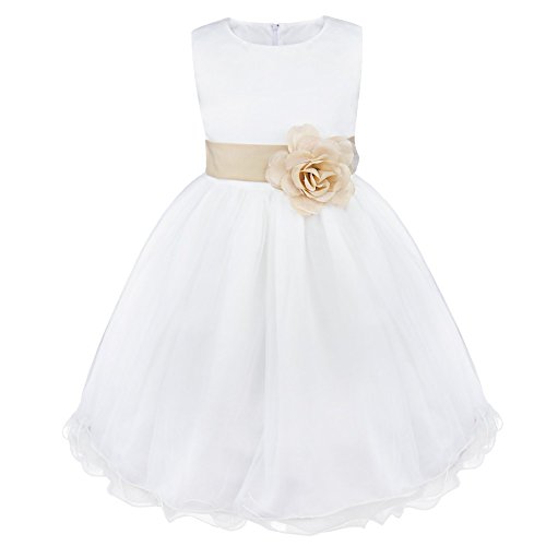 IEFIEL Vestido de Princesa Niña Tutú Vestido Blanco de Fiesta Boda Bautizo Vestido Dama de Honor para Niñas Vestido de Flores Cumpleaños Princesa Elegante 2 Años-14 Años Beige Oscuro 12 años