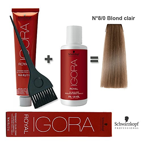 Igora Royal 8/0 - Kit de coloración rubio claro para el cabello (60 ml) + oxidante de 20 volúmenes, 60 ml