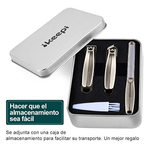 ikeepi Cortaúñas x2- Profesional Acero Inoxidable, 2 Acero Inoxidable Alicates Cortadoras de Uñas y 1 Lima de Uñas para Manos y Pies, Juego de Cortauñas para Hombres y Mujeres