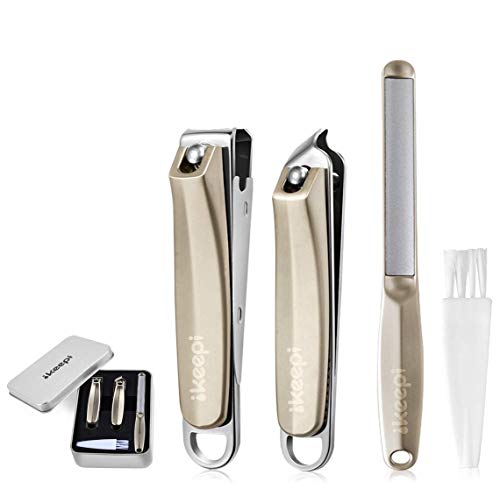 ikeepi Cortaúñas x2- Profesional Acero Inoxidable, 2 Acero Inoxidable Alicates Cortadoras de Uñas y 1 Lima de Uñas para Manos y Pies, Juego de Cortauñas para Hombres y Mujeres