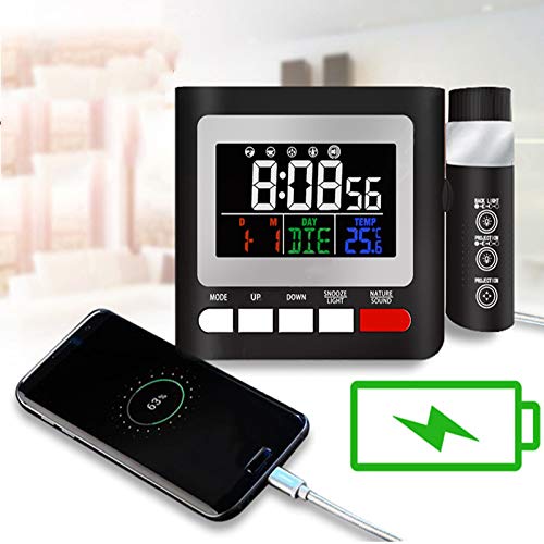 ILS Despertador Digital LED FM Radio Despertador Proyección con Doble Función Repetición Despertador Carga USB con Función Repetición Tiempo Proyector