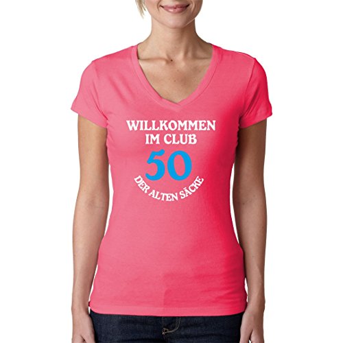 Im-Shirt Fun - Camiseta de manga corta para mujer, diseño con texto "Girlie V-Neck Club" Color rosa. XL