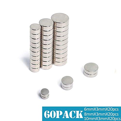 Imanes Neodimio, Imanes Nevera Extrem Imán Fuerte 2,2 kg de Fuerza Imanes de Disco de Tierra RARA para artesanías, Manualidades, Hobbies(6mm 8mm 10mm) (60pc)