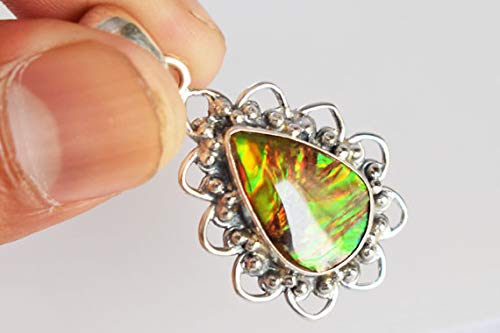 Increíble colgante de amonígita verde natural, amoníaco canadiense, plata de ley 925, joyería hecha a mano, regalos FSJ-3675