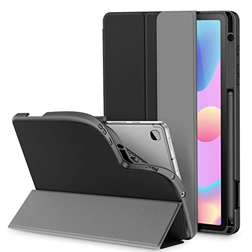 INFILAND Funda para Galaxy Tab S6 Lite con S Pen Holder, Delgada TPU Case Smart Cascara con Auto Reposo/Activación Función para Samsung Galaxy Tab S6 Lite 10.5 P610/P615,Negro