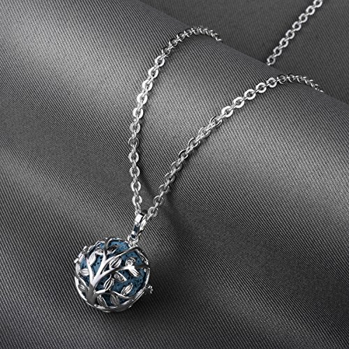 INFUSEU Aromaterapia Difusor de Aceite Esencial Mujeres Árbol de la Vida Collar, Árbol de la Vida con Circón Cúbico Dije Perfume Plateado Plata con 5 PC Lava Piedras y Cadena de 24"
